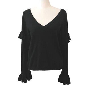 BB Dakota Long Ruffle Sleeve  V-Neck Stretchy Pullover Sweater Size Large